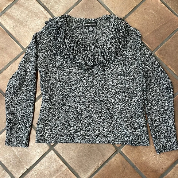🎞️ Norton McLaughlin black and white sweater with fringe neckline 🎞️ - Picture 1 of 6